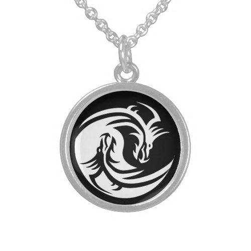 yin yang dragons sterling silver necklace