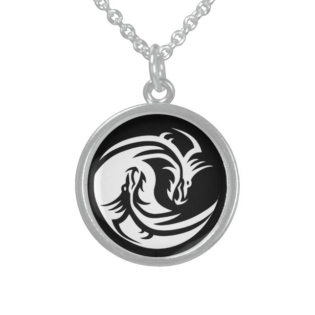 yin yang dragons sterling silver necklace (Front)