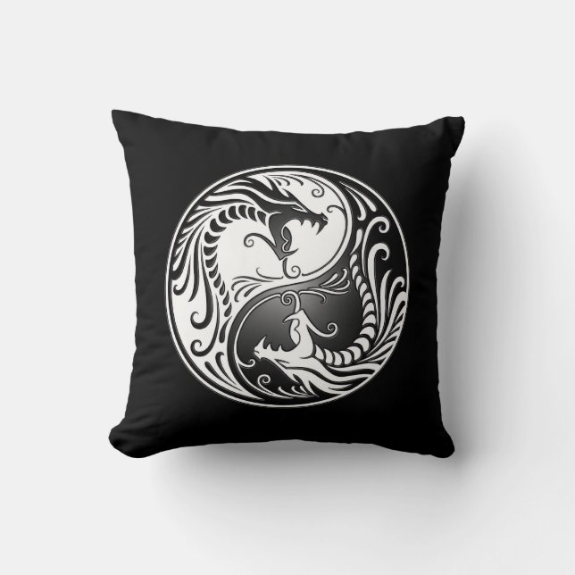 Yin Yang Dragons Throw Pillow (Front)
