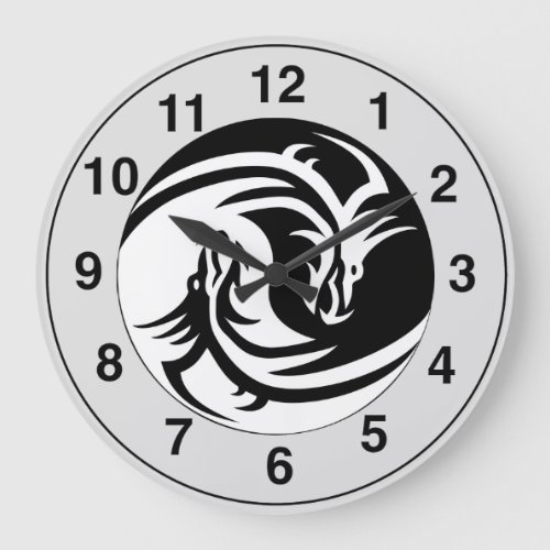 Yin Yang Dragons Tribal Tattoo Design Wall Clock