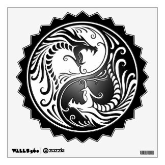 Yin Yang Dragons, white and black Wall Decal