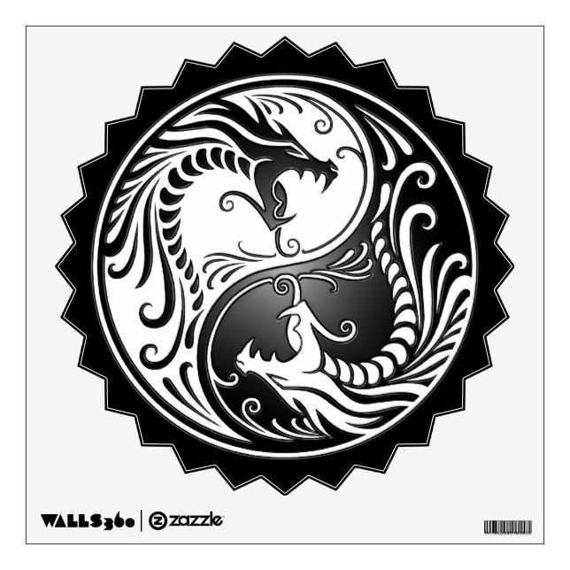Yin Yang Dragons, white and black Wall Decal (Front)