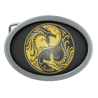 Yin Yang Dragons, yellow and black Belt Buckle