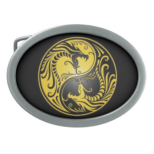 Yin Yang Dragons yellow and black Belt Buckle