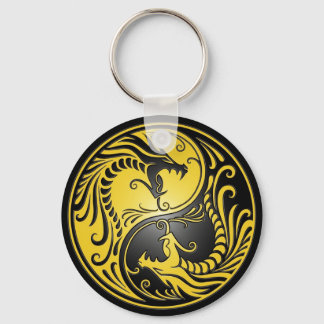 Yin Yang Dragons, yellow and black Keychain