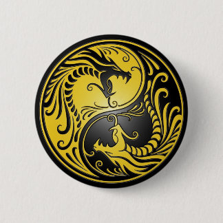 Yin Yang Dragons, yellow and black Pinback Button