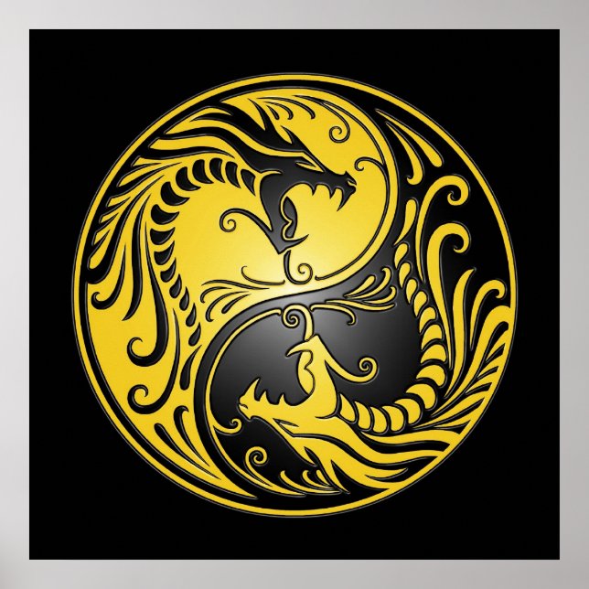 Yin Yang Dragons, yellow and black Poster (Front)