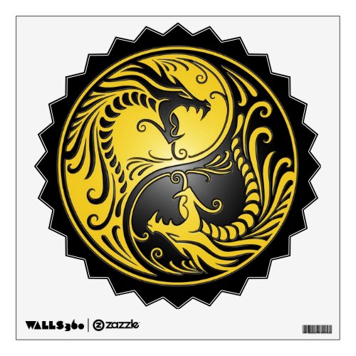 Yin Yang Dragons yellow and black Wall Decal
