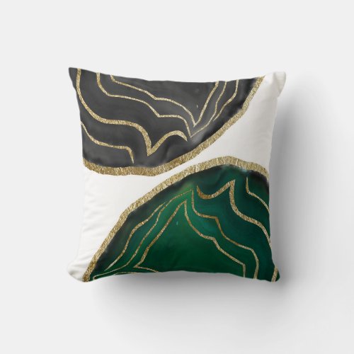 Yin Yang Emerald Black Agate Gold Glam 1 gem de Throw Pillow