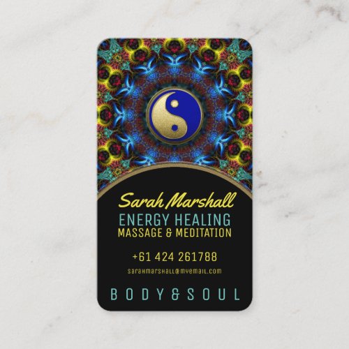 Yin Yang Energy Healing Royal Blue Gold Business Card