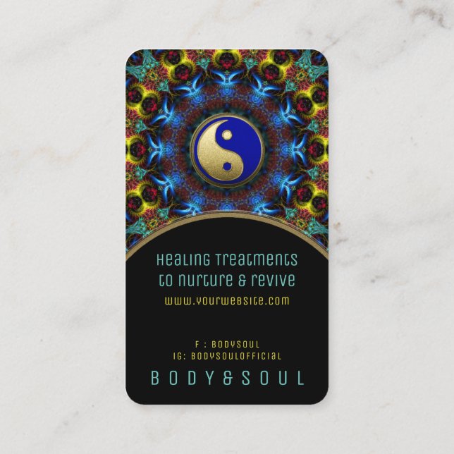 Yin Yang Energy Healing Royal Blue Gold Business Card (Back)