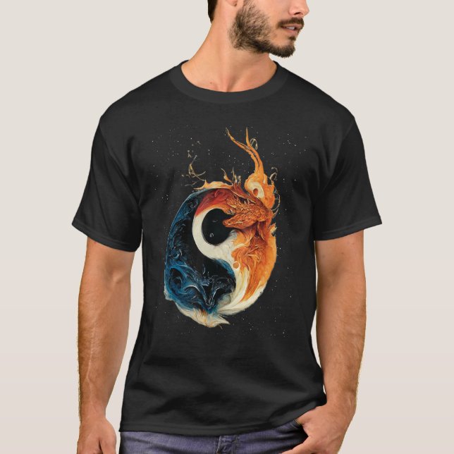 Yin Yang Fire And Ice Dragons T-Shirt (Front)