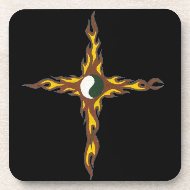 Yin Yang Fire Cross Beverage Coaster (Front)