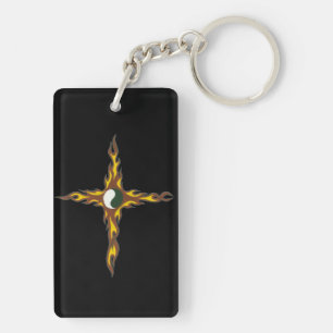 Yin Yang Fire Cross Keychain