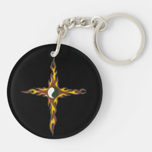 Yin Yang Fire Cross Keychain