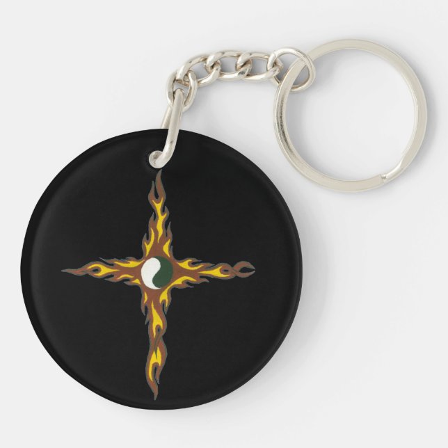 Yin Yang Fire Cross Keychain (Back)