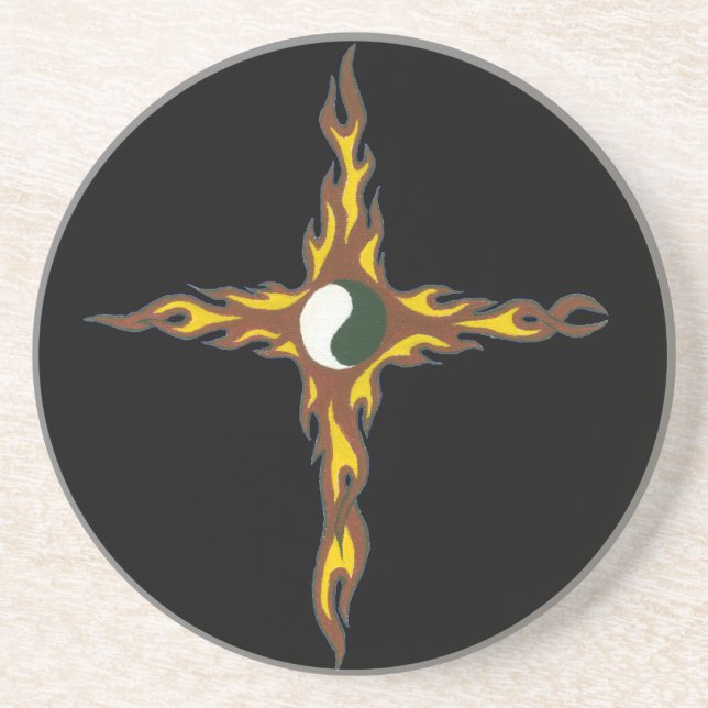 Yin Yang Fire Cross Sandstone Coaster (Front)