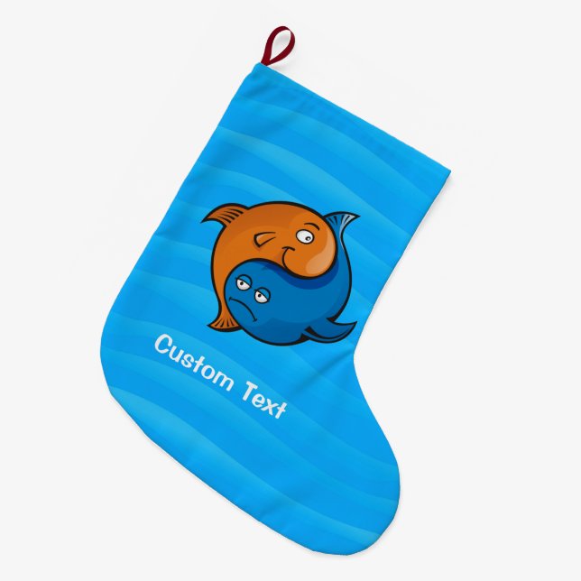 Yin Yang Fish Cartoon Large Christmas Stocking (Front (Hanging))