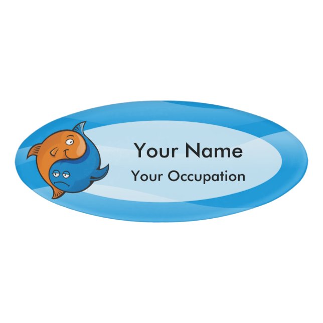 Yin Yang Fish Cartoon Oval Name Tag (Front)