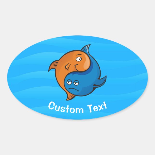 Yin Yang Fish Cartoon Oval Sticker (Front)