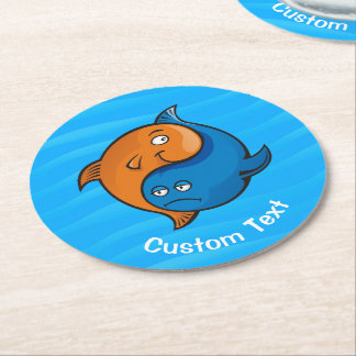 Yin Yang Fish Cartoon Round Paper Coaster