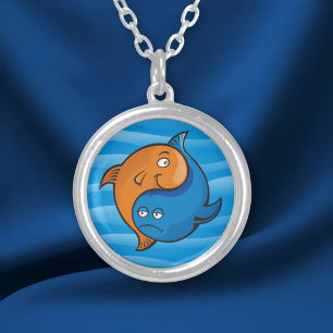 Yin Yang Fish Cartoon Silver Plated Necklace