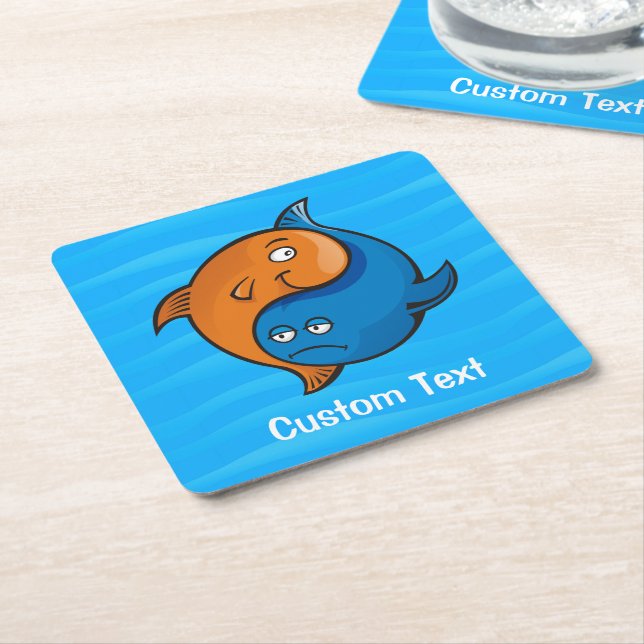 Yin Yang Fish Cartoon Square Paper Coaster (Angled)