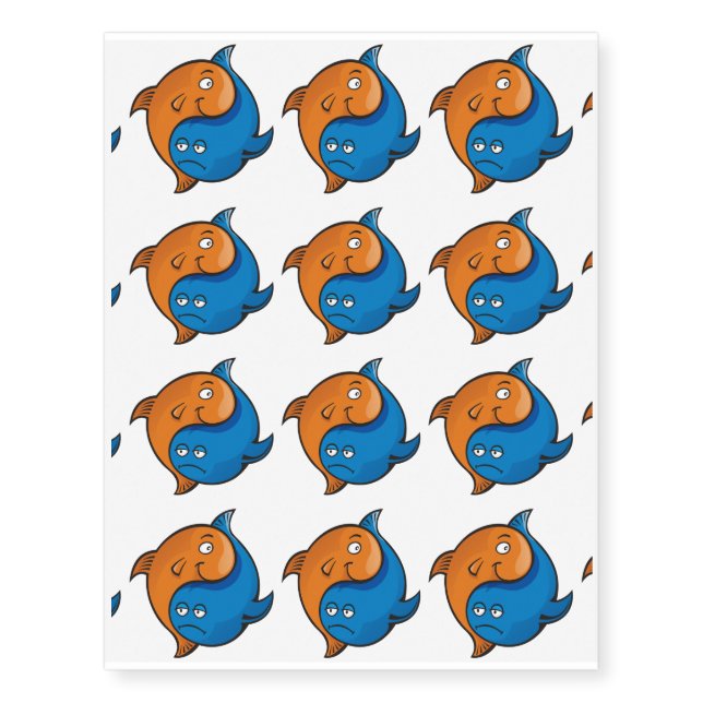 Yin Yang Fish Cartoon Temporary Tattoos (Front)