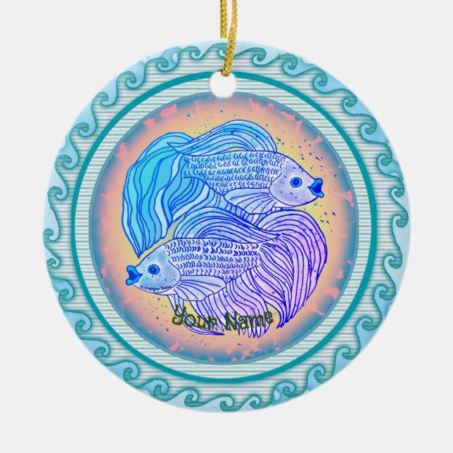 Yin Yang Fish  Ceramic Ornament (Front)