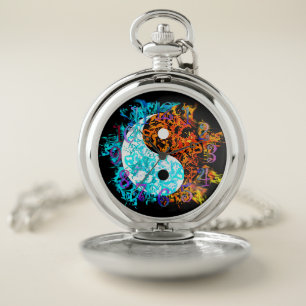 Yin Yang Flames Pocket Watch