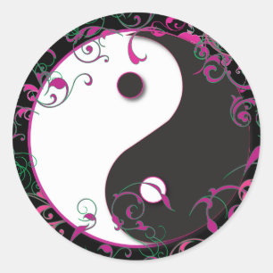 Yin & Yang Floral Design Classic Round Sticker