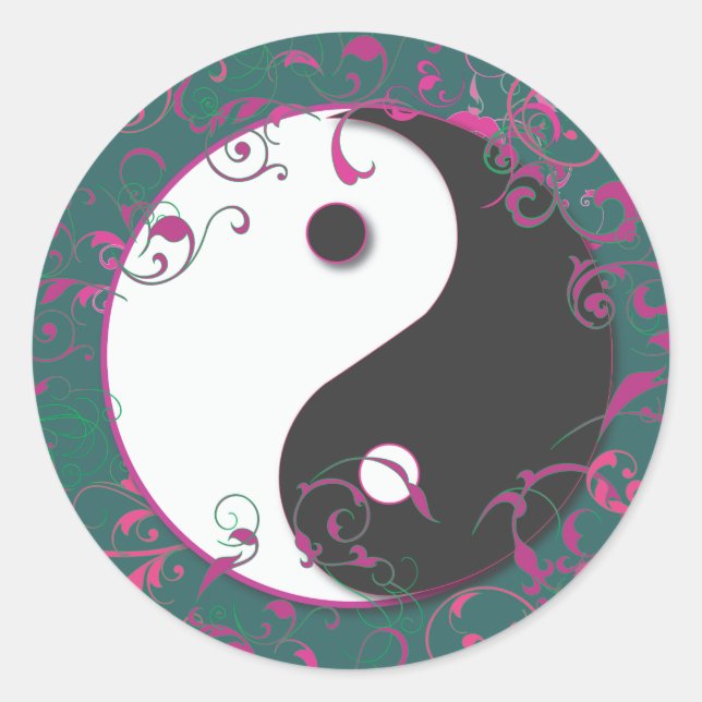 Yin & Yang Floral Design Classic Round Sticker (Front)