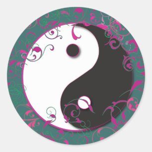 Yin & Yang Floral Design Classic Round Sticker