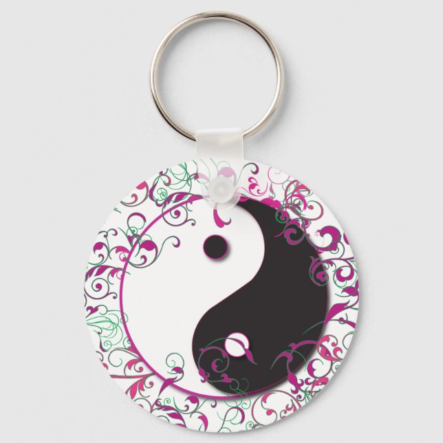 Yin & Yang Floral Design Keychain (Front)