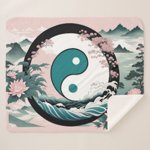 Yin Yang, Floral Mountain Pink Sage Teal Sherpa Blanket