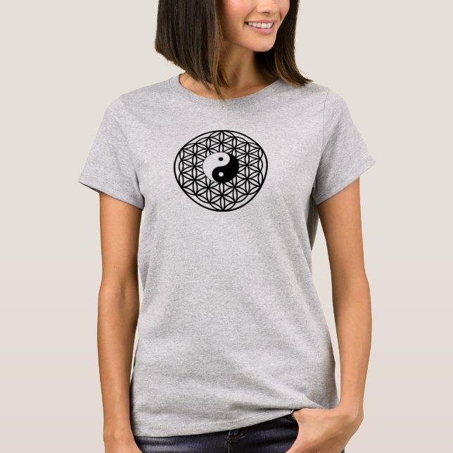 Yin Yang Flower of Life Black and White T-Shirt (Front)