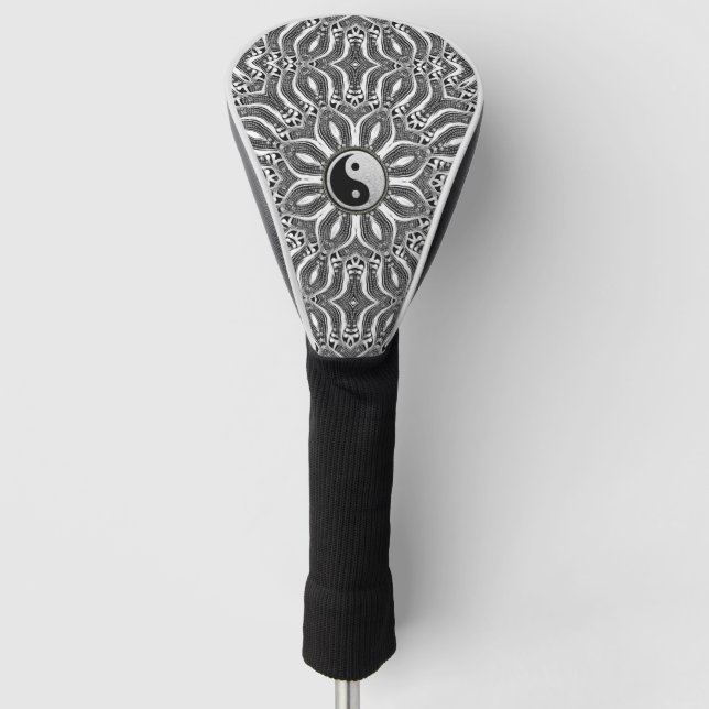 Yin Yang Flower of Life Black & White Golf Head Cover (Front)