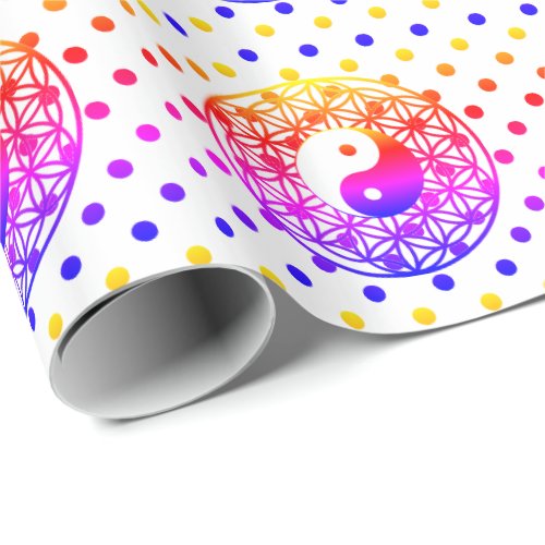 Yin Yang Flower of Life Rainbow Wrapping Paper