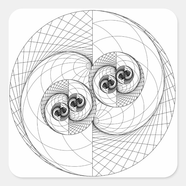 Yin Yang Fractal (Lines Only) Square Stickers (Front)