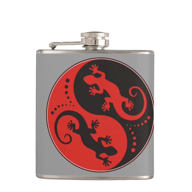 YIN & YANG Geckos black red + your background idea Flask (Front)