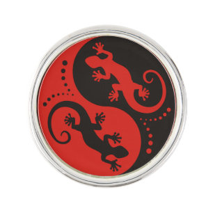 YIN & YANG Geckos black red + your background idea Lapel Pin