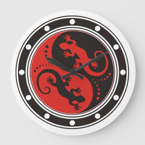 YIN  YANG Geckos black red  your background idea Large Clock