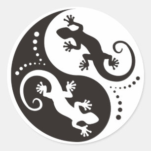 YIN & YANG Geckos black + your background & idea Classic Round Sticker
