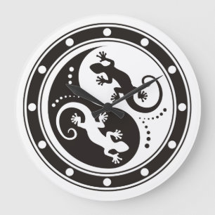 YIN & YANG Geckos black + your background & idea Large Clock