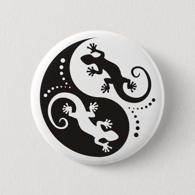 YIN & YANG Geckos black + your background & idea Pinback Button (Front)