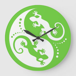 YIN & YANG Geckos white + your background & idea Large Clock