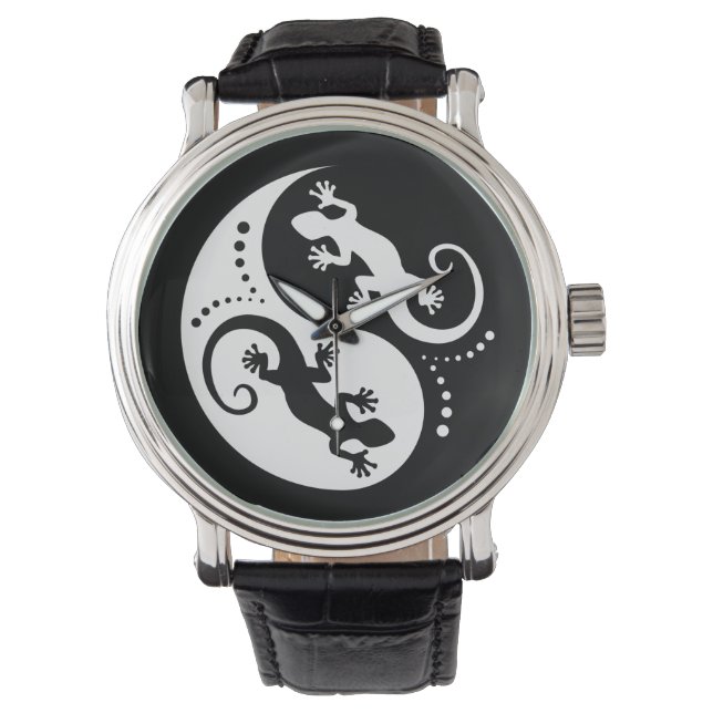 YIN & YANG Geckos white + your idea Watch (Front)