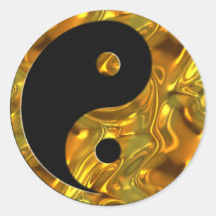 Yin & Yang GOLD   black Classic Round Sticker