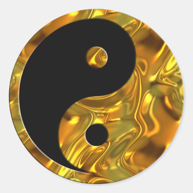 Yin & Yang GOLD | black Classic Round Sticker (Front)