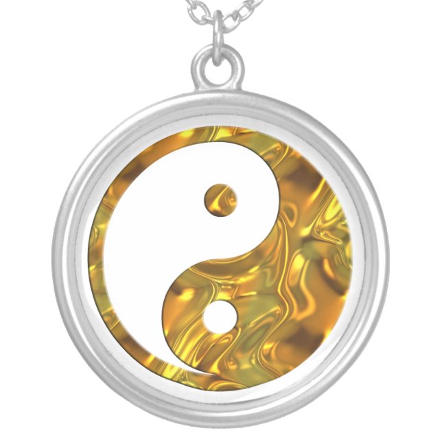 Yin & Yang GOLD | make your own background Silver Plated Necklace (Front)